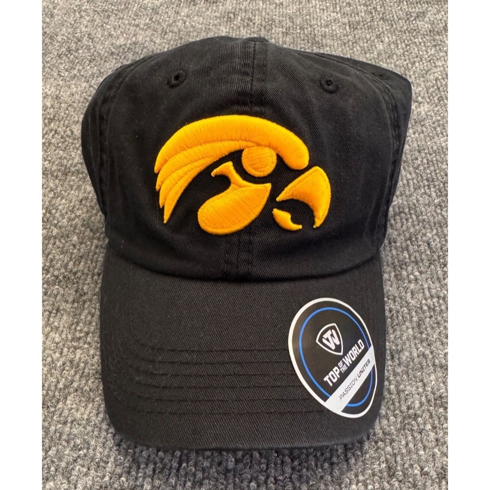 Iowa Hawkeyes NCAA Black Strapback Hat Top of the World OSFM‎ NWT